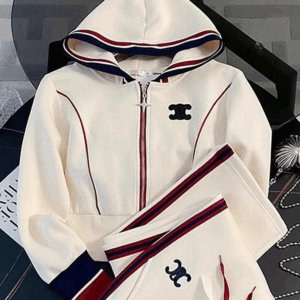 Tuta Sportiva Celine-Style Bianco con Profili Blu e Rossi